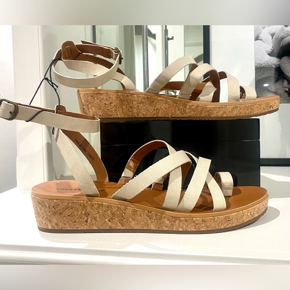 Lucky Brand Heysel beige cork wedge sandals size US 11R and EUR 42.5 man made - Picture 2 of 5